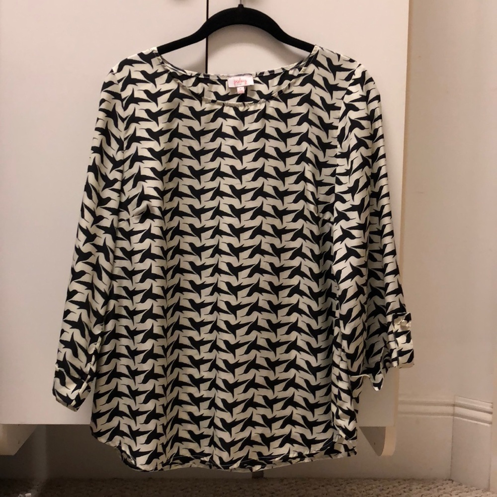 Pixley Black/white bird print blouse M